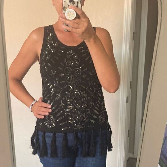 Nicole Miller sequin and tassel tank top - Picture 1 of 10